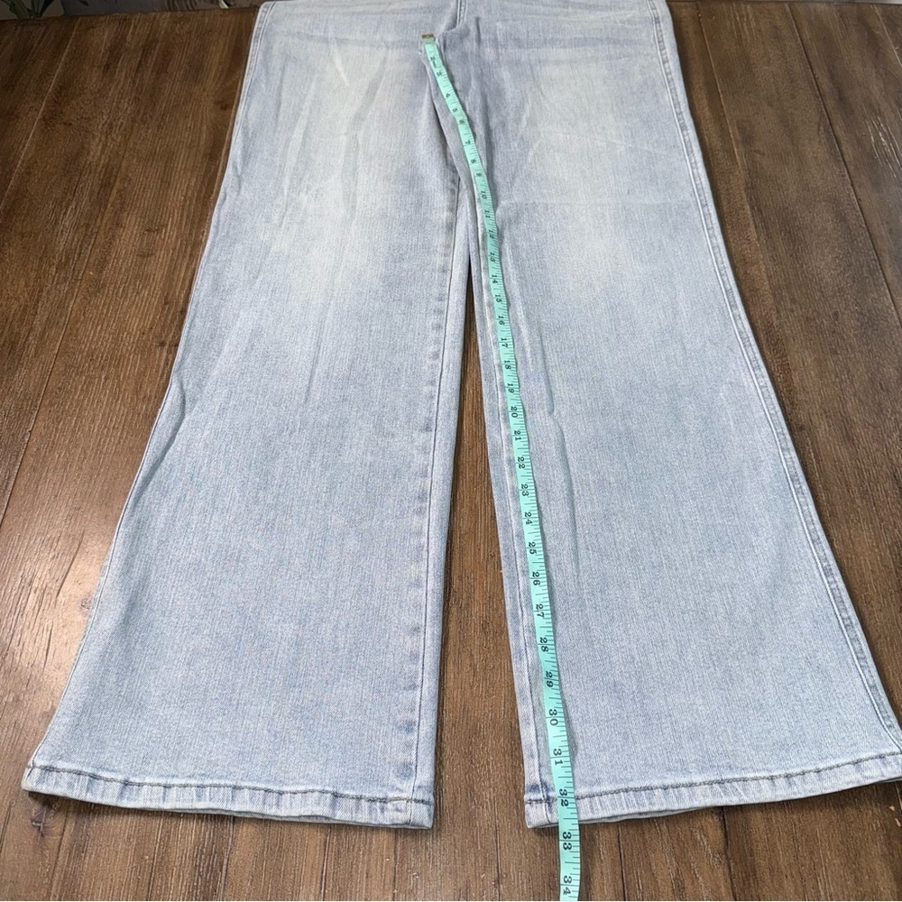 Judy Blue High Waist Wide Straight Leg Jeans Medium Blue Stretch Whiskered - Picture 10 of 12